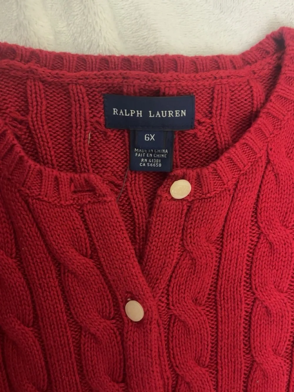 Ralph Lauren Red Cable-Knit Button Cardigan